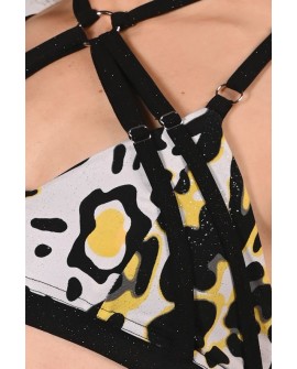 Dakota Top detail – glossy fabric and decorative straps