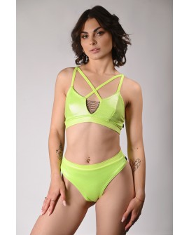 Future Shorts in lime front view – glossy lycra Brazilian shorts