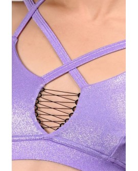 Future Top detail in lilac– glossy fabric and decorative tie on the bust