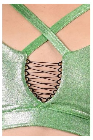 Future Top detail in juicy green– glossy fabric and decorative tie on the bust