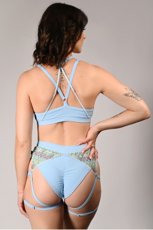 Rave Queen Shorts back view – Brazilian cut with crochet triangles