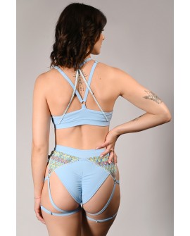 Rave Queen Shorts back view – Brazilian cut with crochet triangles