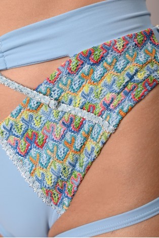 Rave Queen Shorts detail – crochet knit insert and decorative straps