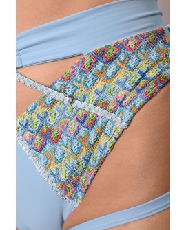 Rave Queen Shorts detail – crochet knit insert and decorative straps