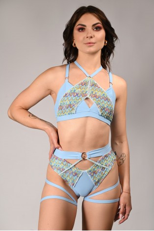 Rave Queen Top front view – crochet and lycra dance top with adjustable straps