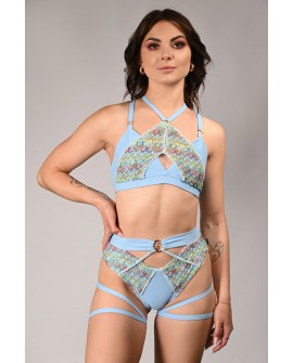 Rave Queen Top front view – crochet and lycra dance top with adjustable straps