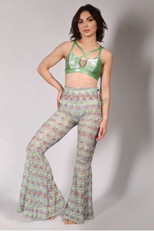 Obsessive Rave Pants front view openwork crochet wide leg dance pants