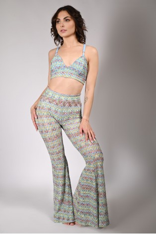 Obsessive Rave Pants front view openwork crochet wide leg dance pants stylized with Rave Top