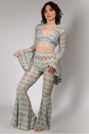 Obsessive Rave Top front view – crochet mesh dance top with wide flowing sleeves