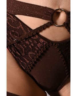 Glittery Queen Shorts detail in brown – close-up of glitter material and lace