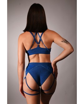 Glittery Queen Shorts back view in royal blue – brazilian cut glitter shorts with lace detail