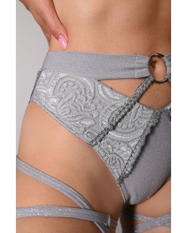 Glittery Queen Shorts detail in gray – close-up of glitter material and lace