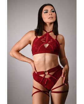 Glittery Queen Shorts front view in burgundy – glitter lace pole dance shorts with straps