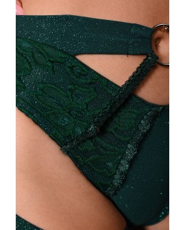 Glittery Queen Shorts detail in deep green – close-up of glitter material and lace