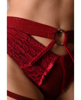 Glittery Queen Shorts detail in burgundy – close-up of glitter material and lace