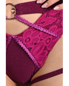 Glittery Queen Shorts detail in red plum – close-up of glitter material and lace