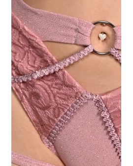 Glittery Queen Shorts detail in rose shadow – close-up of glitter material and lace