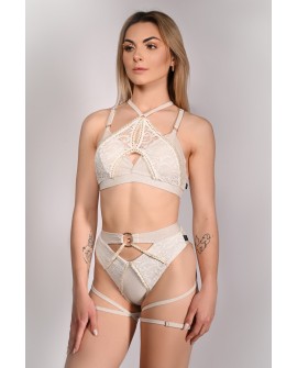 Glittery Queen Shorts front view in pearl – glitter lace pole dance shorts with straps