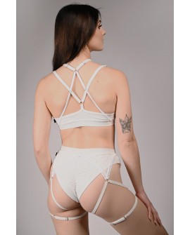 Glittery Queen Shorts back view in off-white – brazilian cut glitter shorts with lace detail
