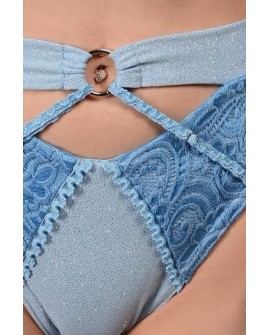Glittery Queen Shorts detail in baby blue – close-up of glitter material and lace