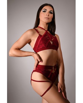 Glittery Queen Top side view in burgundy – sparkling pole dance top with lace support