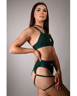 Glittery Queen Top side view in deep green – sparkling pole dance top with lace support