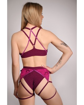 Glittery Queen Top back view in red plum – adjustable straps and elegant lace on glitter pole top