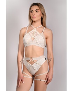 Glittery Queen Top front view in pearl – glitter and lace pole dance top with decorative straps