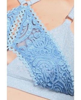 Glittery Queen Top detail in baby blue – close-up of glitter fabric and premium lace
