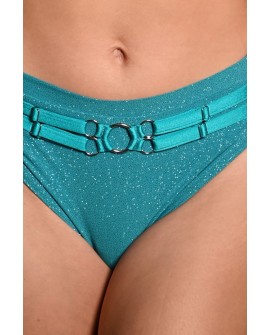 Seastar Shorts in turquoise, detail glitter fabric and adjustable straps close up