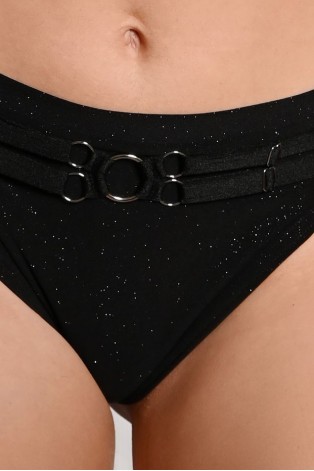 Seastar Shorts in black, detail glitter fabric and adjustable straps close up