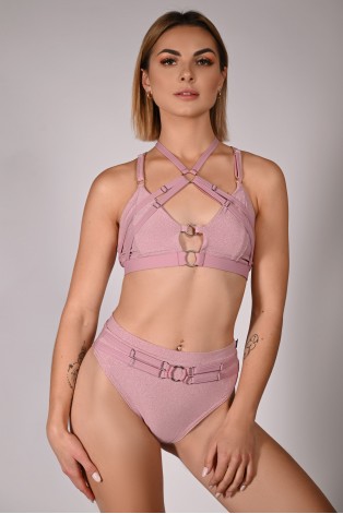 Seastar Shorts in rose shadow, front view glitter pole dance shorts with adjustable, decorative straps