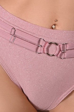 Seastar Shorts in rose shadow, detail glitter fabric and adjustable straps close up