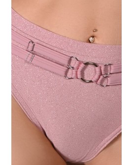 Seastar Shorts in rose shadow, detail glitter fabric and adjustable straps close up