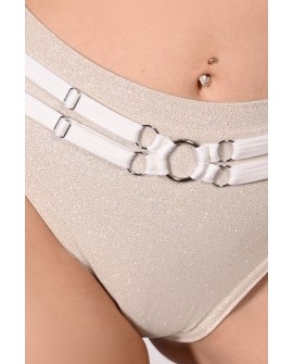 Seastar Shorts in pearl, detail glitter fabric and adjustable straps close up