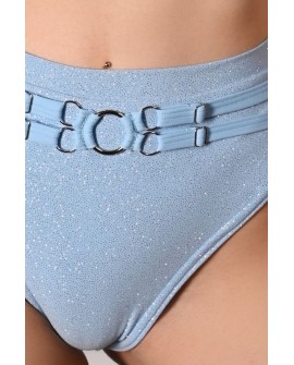Seastar Shorts in baby blue, detail glitter fabric and adjustable straps close up