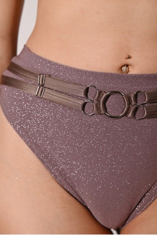 Seastar Shorts in light brown, detail glitter fabric and adjustable straps close up
