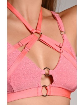 Seastar Top in light coral, detail glitter fabric and adjustable smooth straps close up