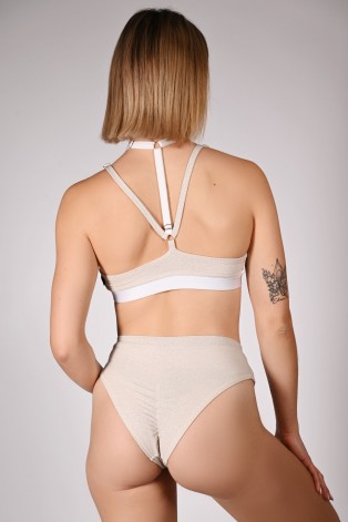 Seastar Top in pearl, back view siren inspired glitter top with adjustable back straps