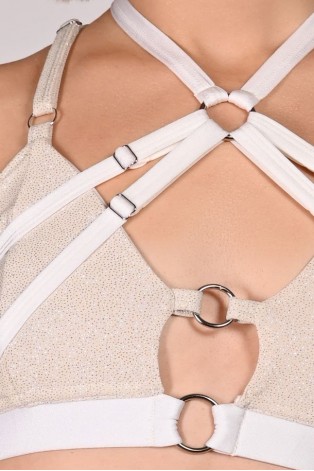 Seastar Top in pearl, detail glitter fabric and adjustable smooth straps close up