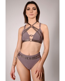 Seastar Top in light brown, front view glitter pole dance top with adjustable straps