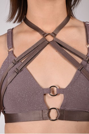 Seastar Top in light brown, detail glitter fabric and adjustable smooth straps close up
