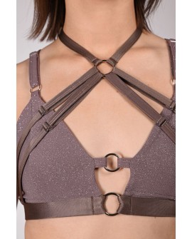 Seastar Top in light brown, detail glitter fabric and adjustable smooth straps close up