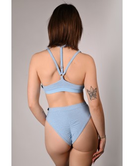 Seastar Top in baby blue, back view siren inspired glitter top with adjustable back straps