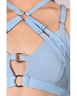 Seastar Top in baby blue, detail glitter fabric and adjustable smooth straps close up