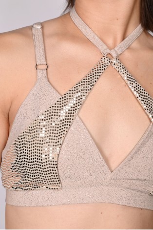 siren top in latte detail sequin mermaid scale insert close up