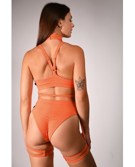 Back view of Glittery Spooky Shorts in orange showing brazilian cut