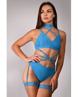 Glittery Spooky Shorts in azure with removable thigh straps – front view