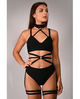 Glittery Spooky Shorts in black with removable thigh straps – front view