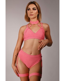 Side view of Glittery Spooky Shorts in light pink with thigh straps